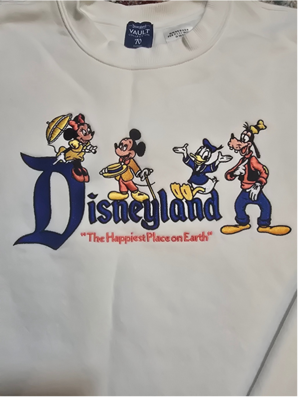 Disneyland Vault 70th Anniversary Embroidered Crewneck Sweatshirt Cream Blue M - Picture 2 of 9